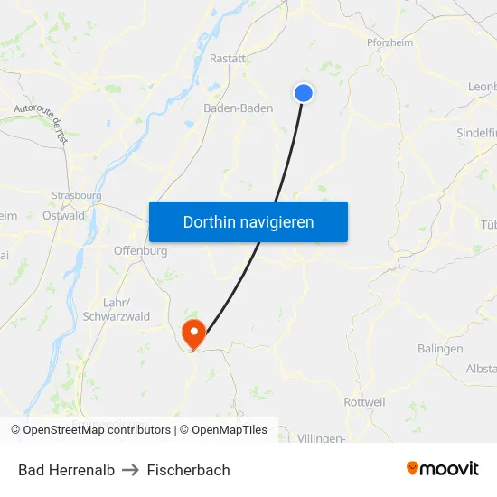 Bad Herrenalb to Fischerbach map