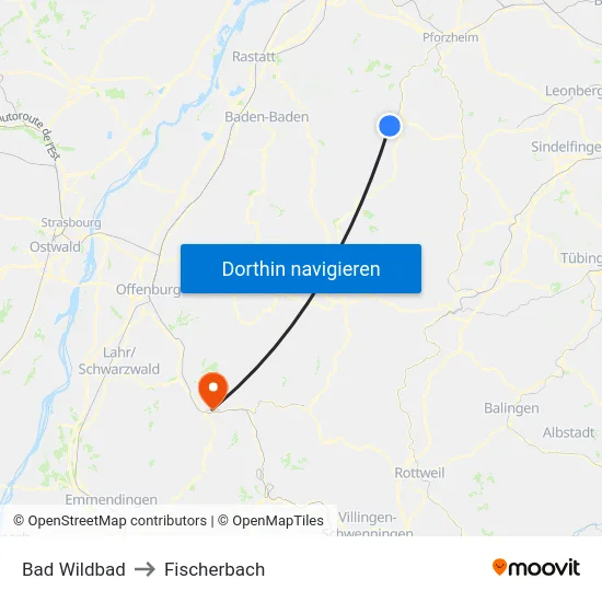 Bad Wildbad to Fischerbach map