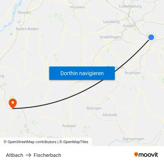 Altbach to Fischerbach map