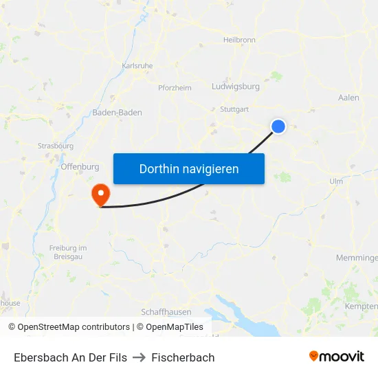Ebersbach An Der Fils to Fischerbach map