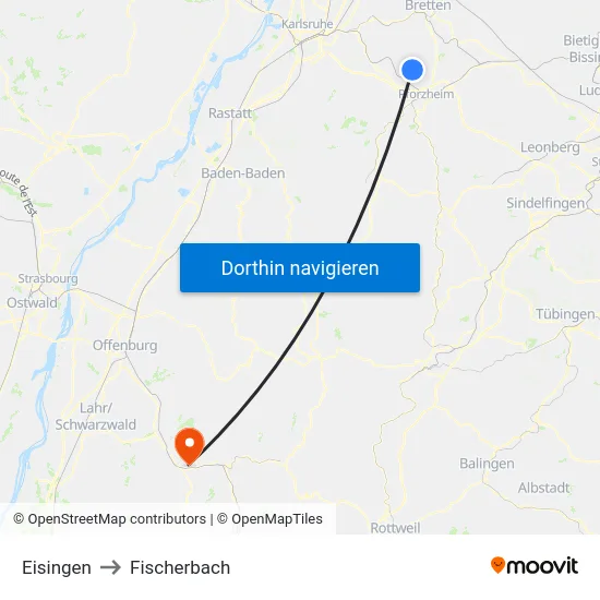 Eisingen to Fischerbach map