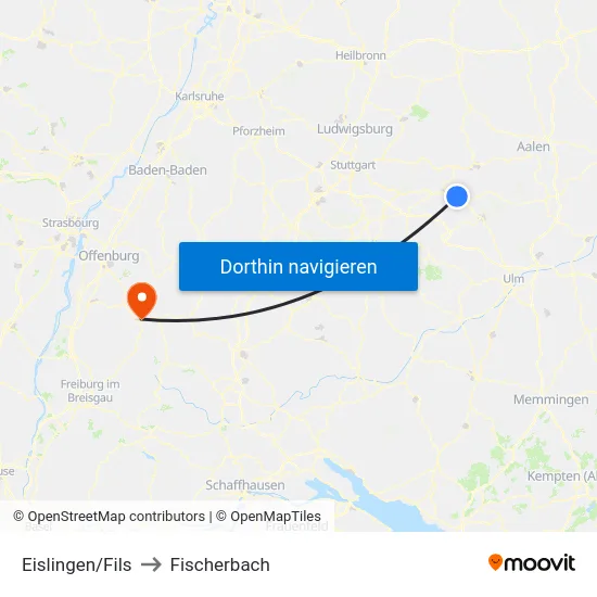 Eislingen/Fils to Fischerbach map