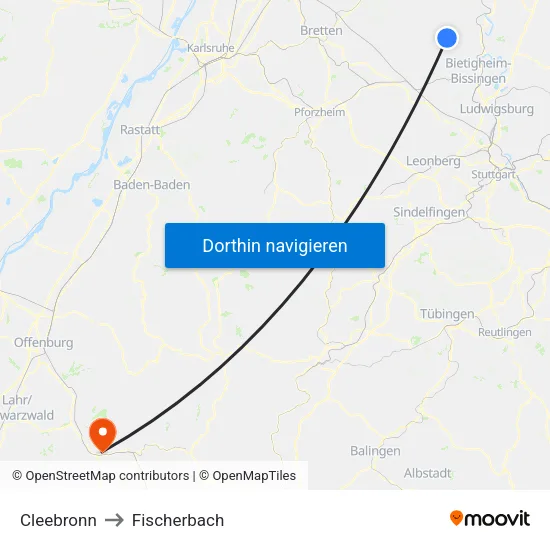 Cleebronn to Fischerbach map