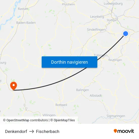 Denkendorf to Fischerbach map