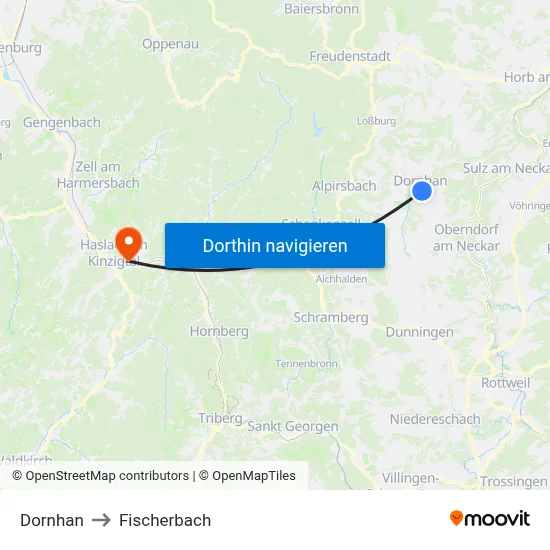 Dornhan to Fischerbach map