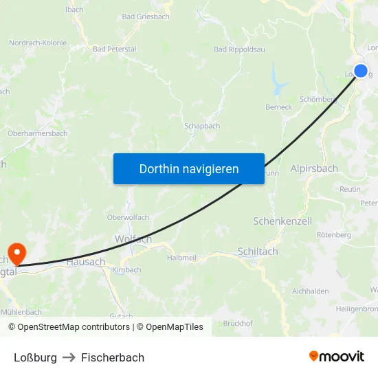 Loßburg to Fischerbach map