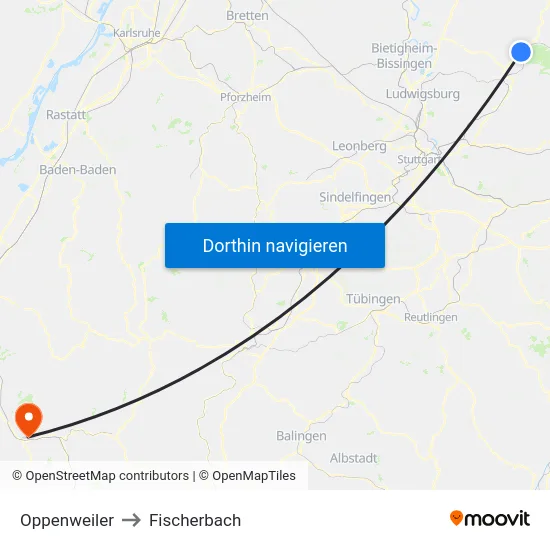 Oppenweiler to Fischerbach map