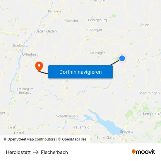 Heroldstatt to Fischerbach map