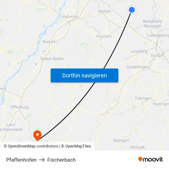 Pfaffenhofen to Fischerbach map