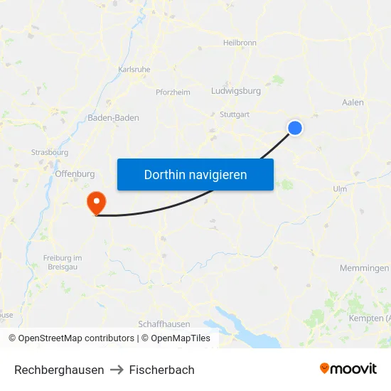 Rechberghausen to Fischerbach map