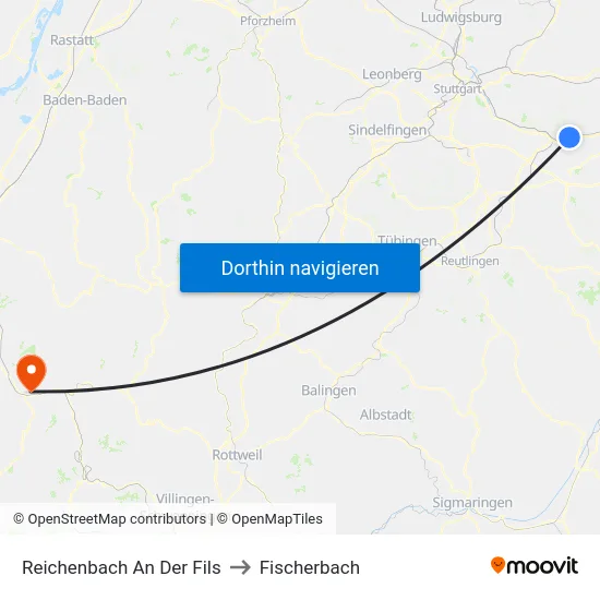 Reichenbach An Der Fils to Fischerbach map