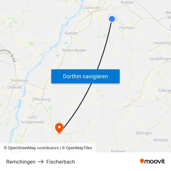 Remchingen to Fischerbach map