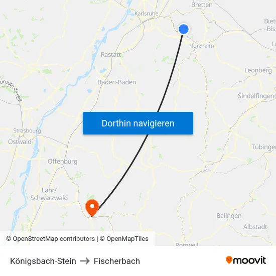 Königsbach-Stein to Fischerbach map