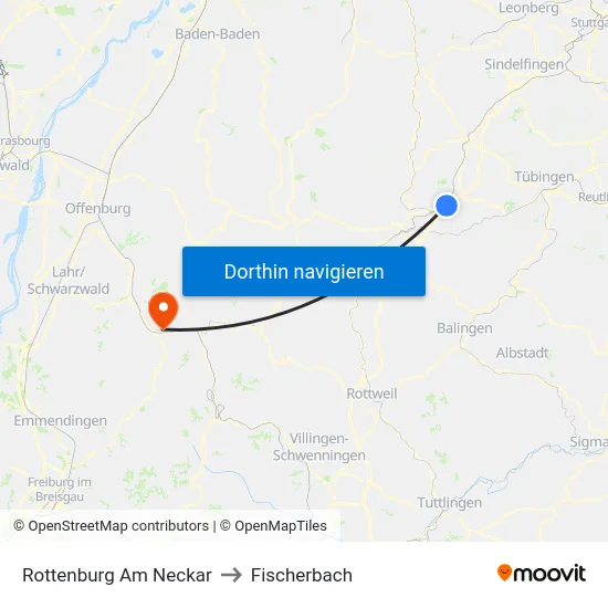 Rottenburg Am Neckar to Fischerbach map