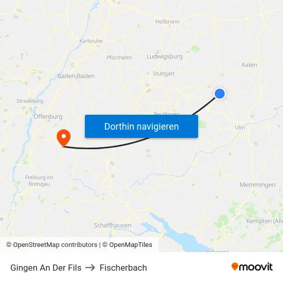 Gingen An Der Fils to Fischerbach map