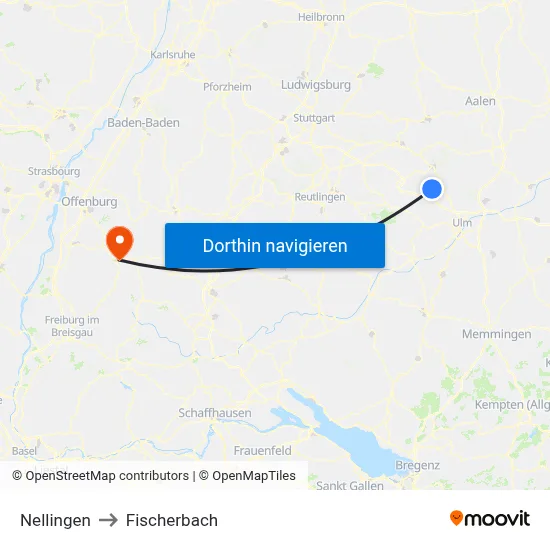 Nellingen to Fischerbach map