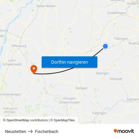 Neustetten to Fischerbach map