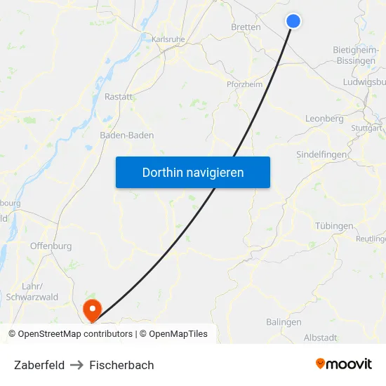 Zaberfeld to Fischerbach map