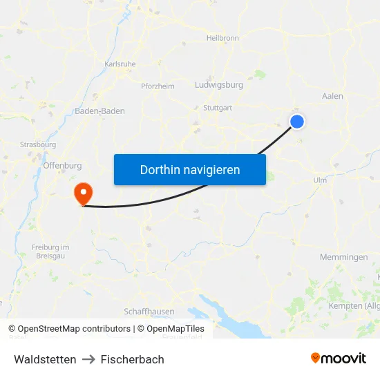 Waldstetten to Fischerbach map