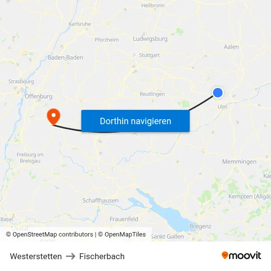 Westerstetten to Fischerbach map