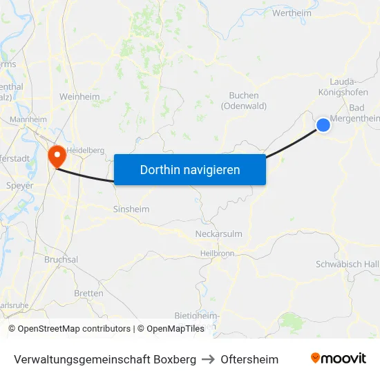 Verwaltungsgemeinschaft Boxberg to Oftersheim map