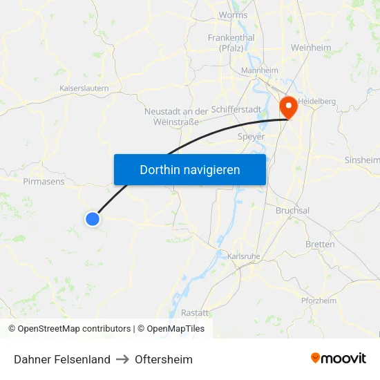Dahner Felsenland to Oftersheim map