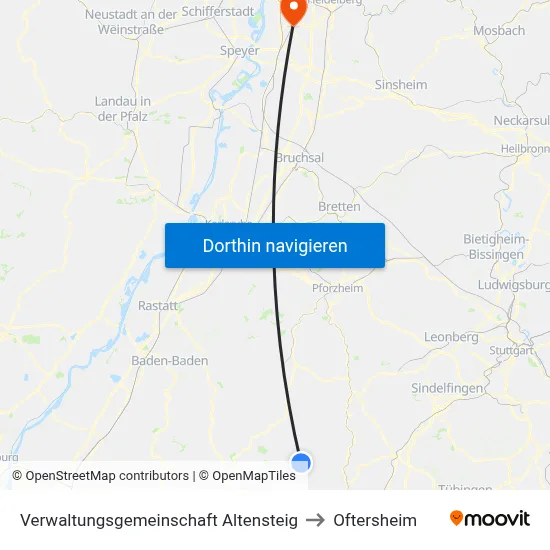 Verwaltungsgemeinschaft Altensteig to Oftersheim map