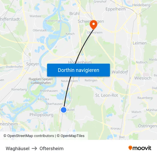Waghäusel to Oftersheim map