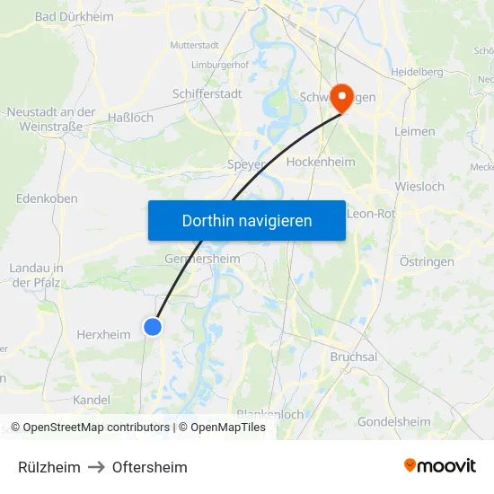 Rülzheim to Oftersheim map