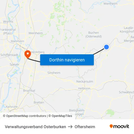 Verwaltungsverband Osterburken to Oftersheim map