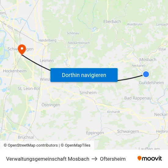 Verwaltungsgemeinschaft Mosbach to Oftersheim map