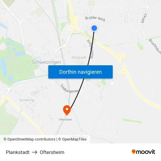 Plankstadt to Oftersheim map