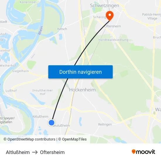 Altlußheim to Oftersheim map