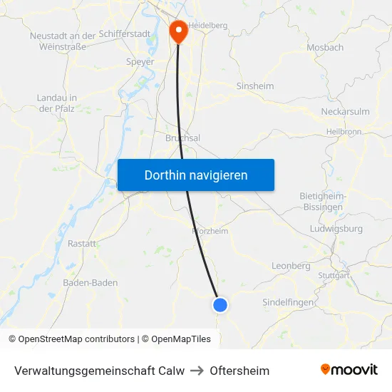 Verwaltungsgemeinschaft Calw to Oftersheim map