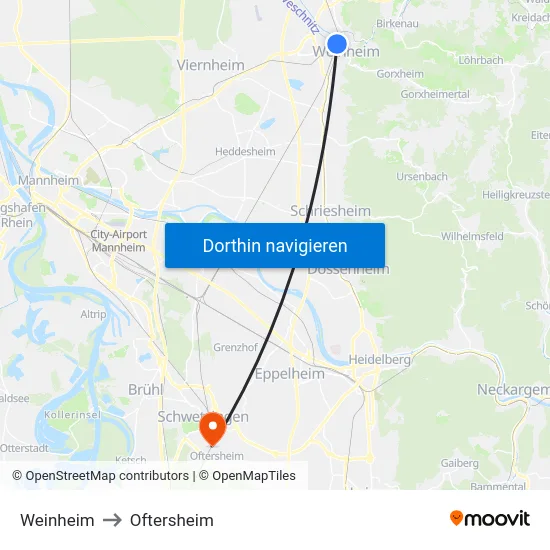 Weinheim to Oftersheim map
