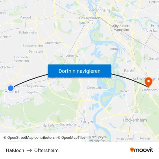 Haßloch to Oftersheim map