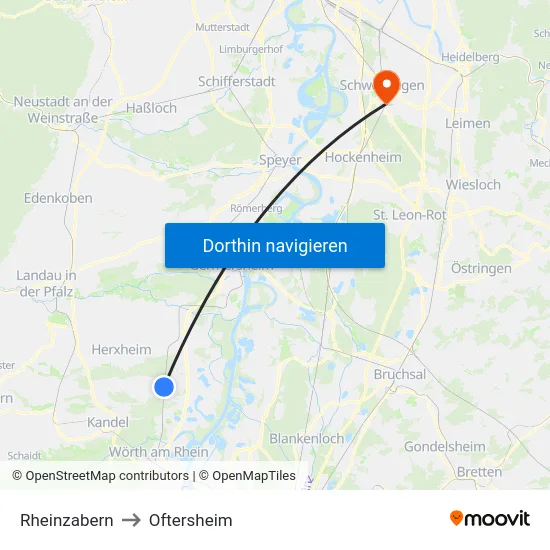 Rheinzabern to Oftersheim map