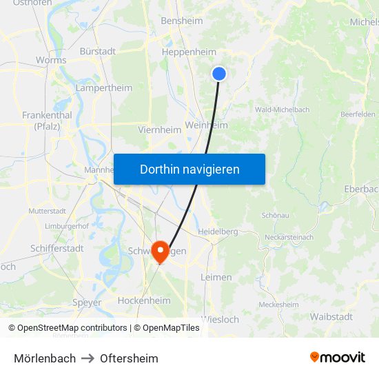 Mörlenbach to Oftersheim map