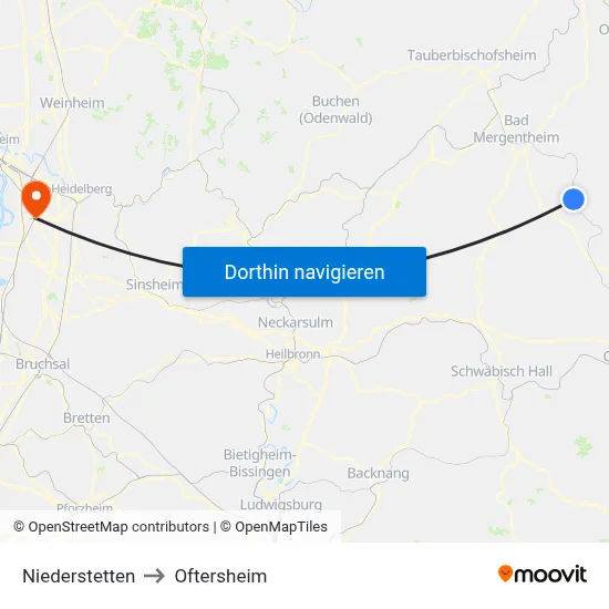 Niederstetten to Oftersheim map
