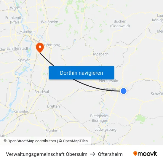 Verwaltungsgemeinschaft Obersulm to Oftersheim map