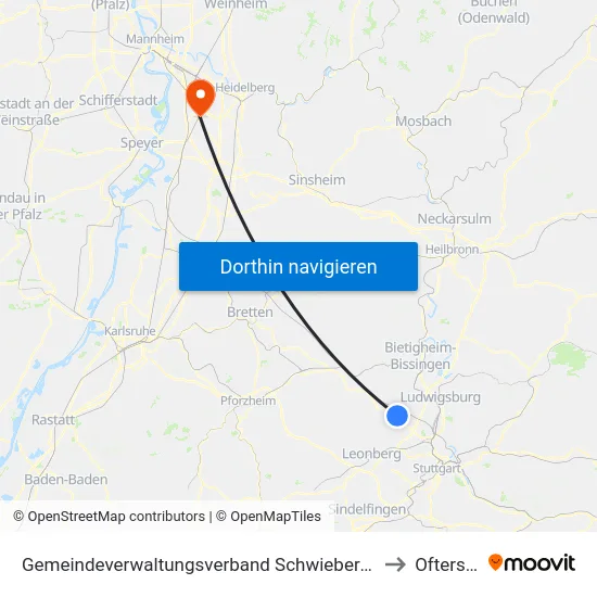 Gemeindeverwaltungsverband Schwieberdingen-Hemmingen to Oftersheim map