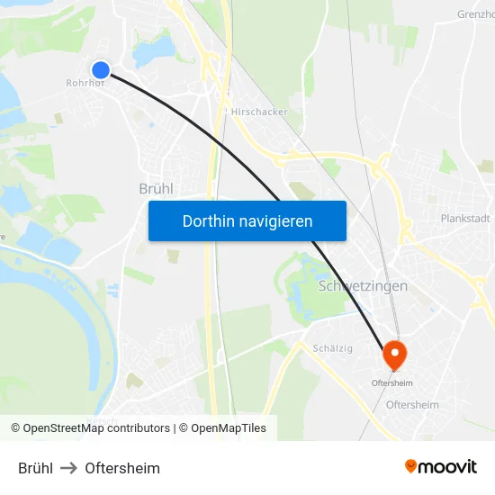 Brühl to Oftersheim map