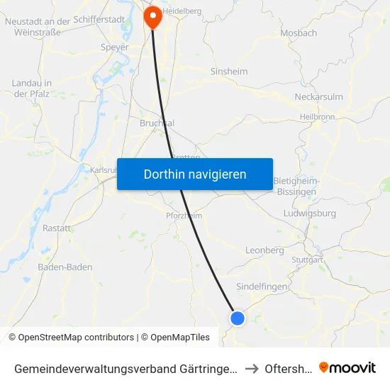 Gemeindeverwaltungsverband Gärtringen/Ehningen to Oftersheim map