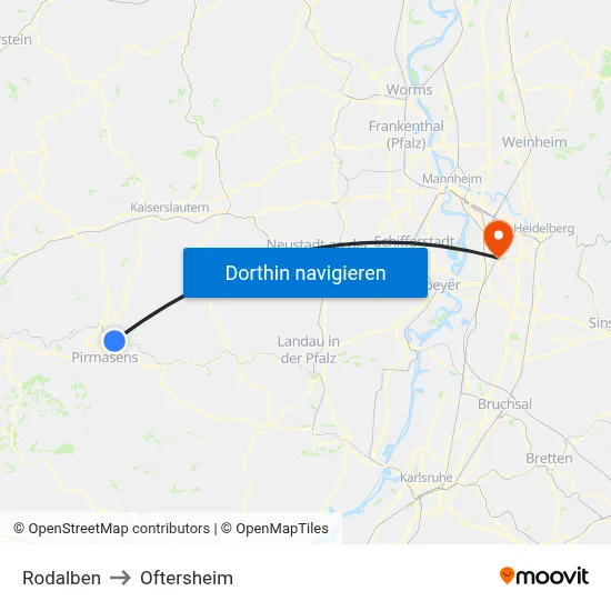 Rodalben to Oftersheim map
