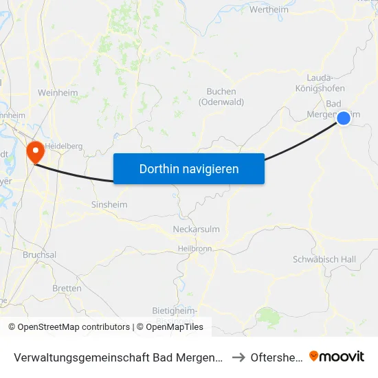 Verwaltungsgemeinschaft Bad Mergentheim to Oftersheim map