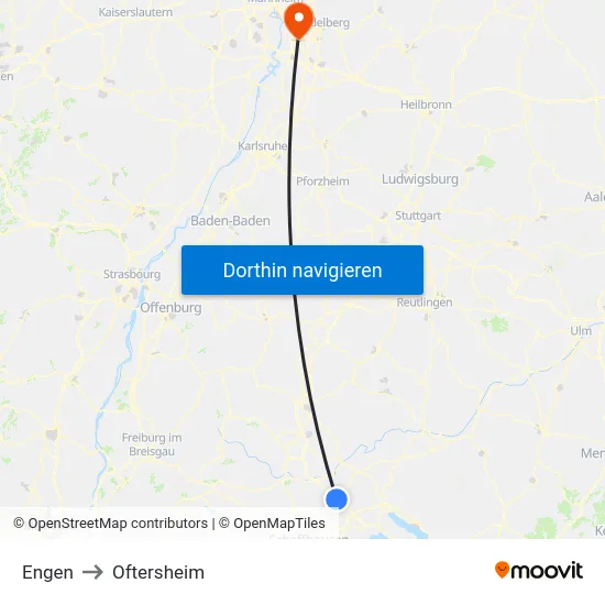 Engen to Oftersheim map