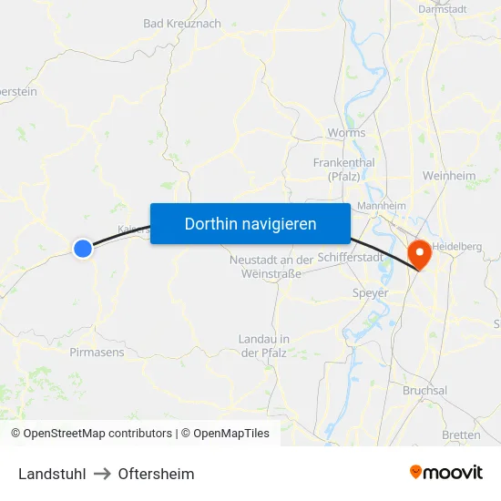 Landstuhl to Oftersheim map