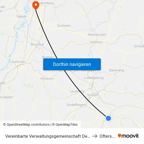 Vereinbarte Verwaltungsgemeinschaft Der Stadt Nürtingen to Oftersheim map