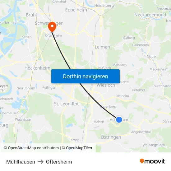 Mühlhausen to Oftersheim map