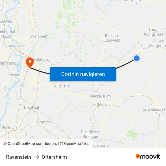 Ravenstein to Oftersheim map